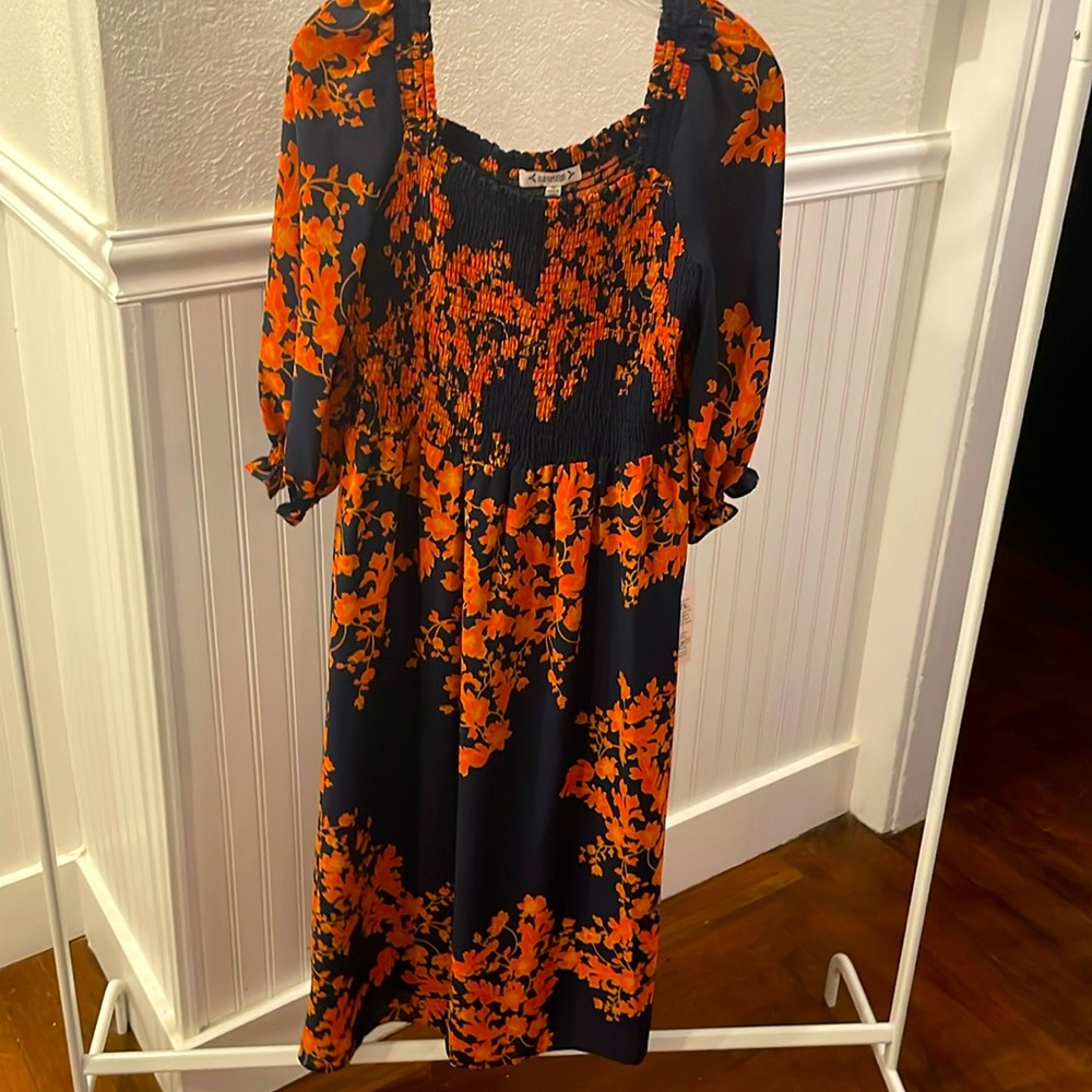 NWT Nanette Lepore 3/4 sleeve navy and orange maxi dress size 10
